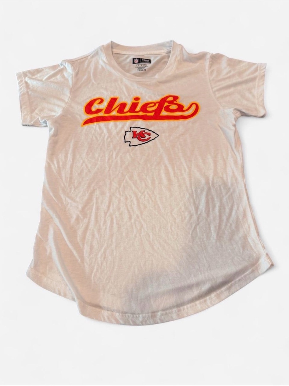 Team Apparel White Chiefs Short Sleeve Tee with Red and Gold Script